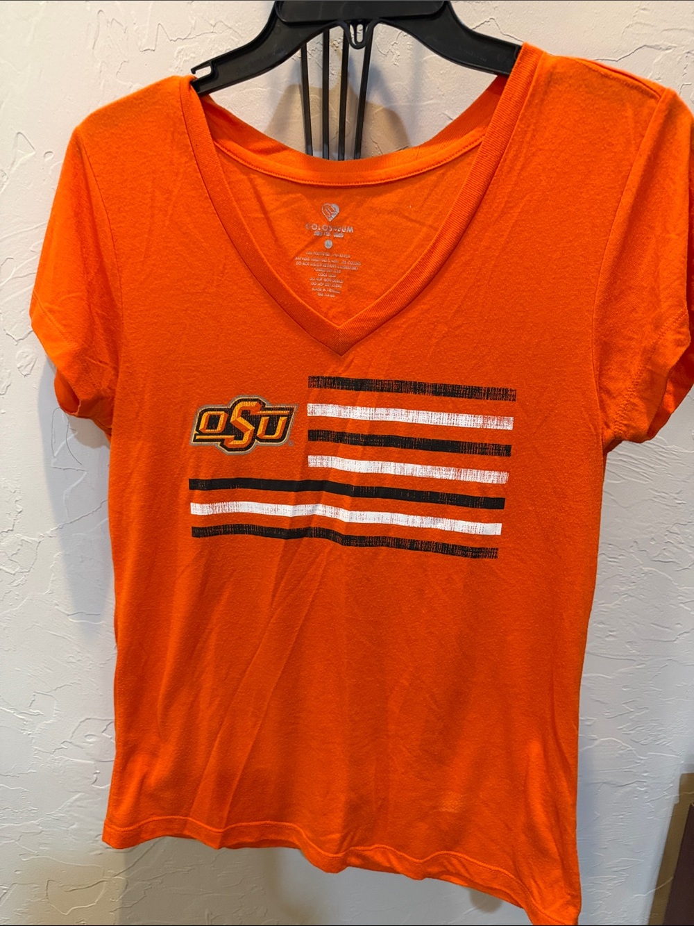 Colosseum Orange OSU Striped V-Neck Tee Shirt